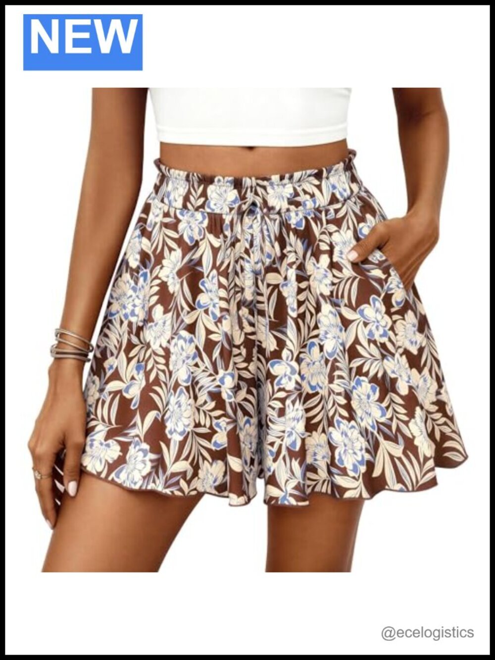 Flowy High Waist Wide Leg Ruffle Shorts with Pockets